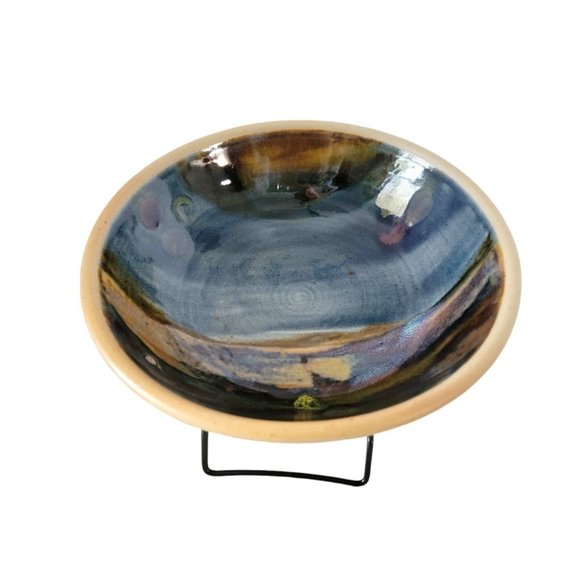 Studio Art Pottery Blue Brown Glaze 9” Bowl Stamped Scotland Signed - Picture 1 of 13